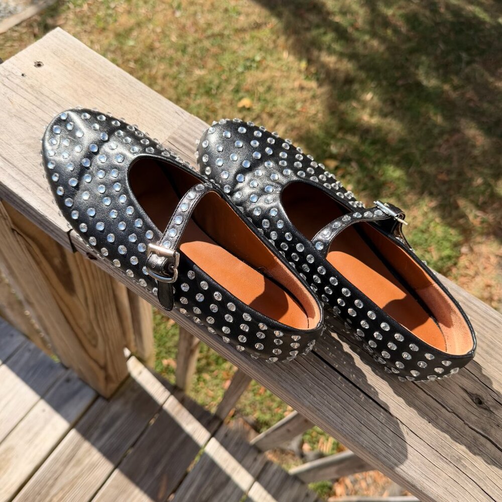 Studded Mary Jane Flats (Black, Size 39)